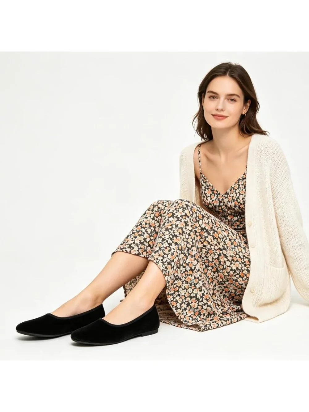Women's Black Velvet Ballet Flats Casual Dress Shoes Soft Slip On Comfortable